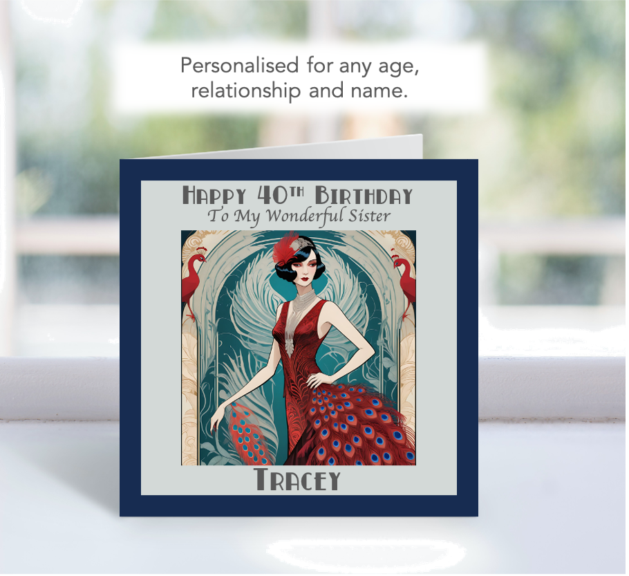 Personalised 1920's Beautiful Art Deco Lady Birthday Card