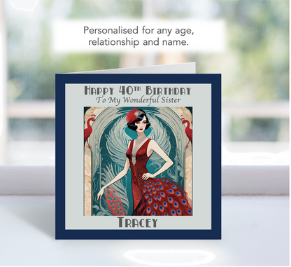 Personalised 1920's Beautiful Art Deco Lady Birthday Card