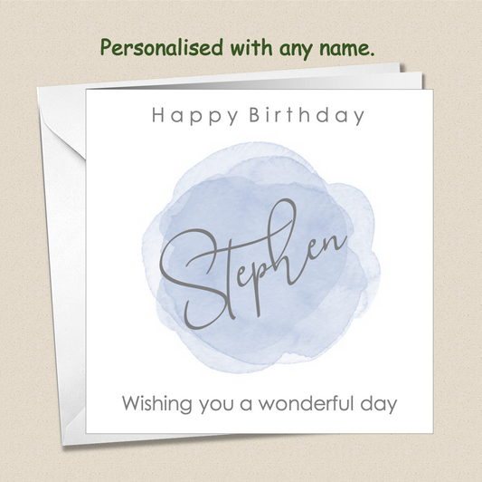 Personalised Male Birthday Card - Watercolour Wash - For Him