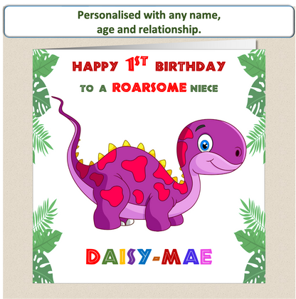 Personalised ROARSOME Dinosaur Birthday Card - DINO2