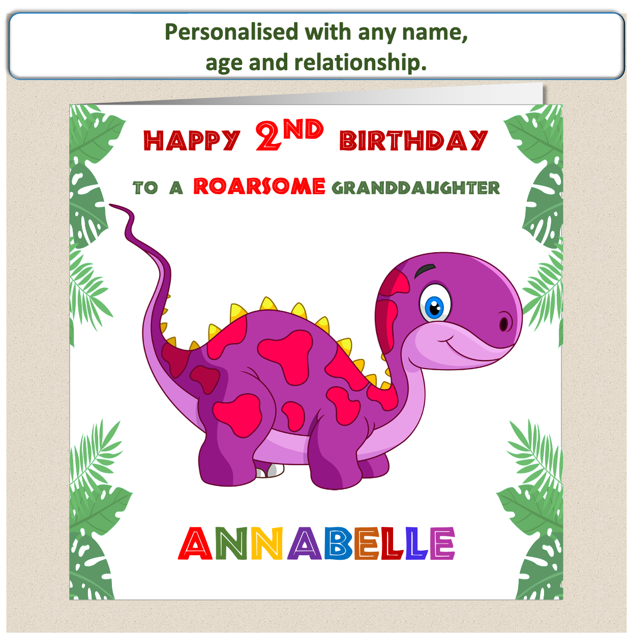 Personalised ROARSOME Dinosaur Birthday Card - DINO2