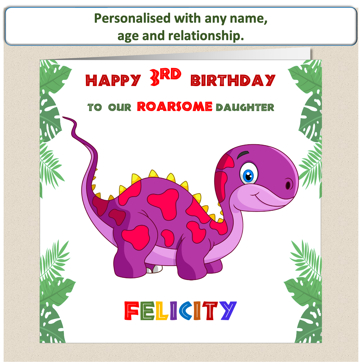 Personalised ROARSOME Dinosaur Birthday Card - DINO2