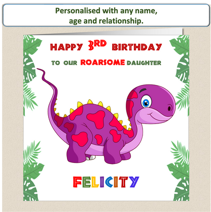 Personalised ROARSOME Dinosaur Birthday Card - DINO2