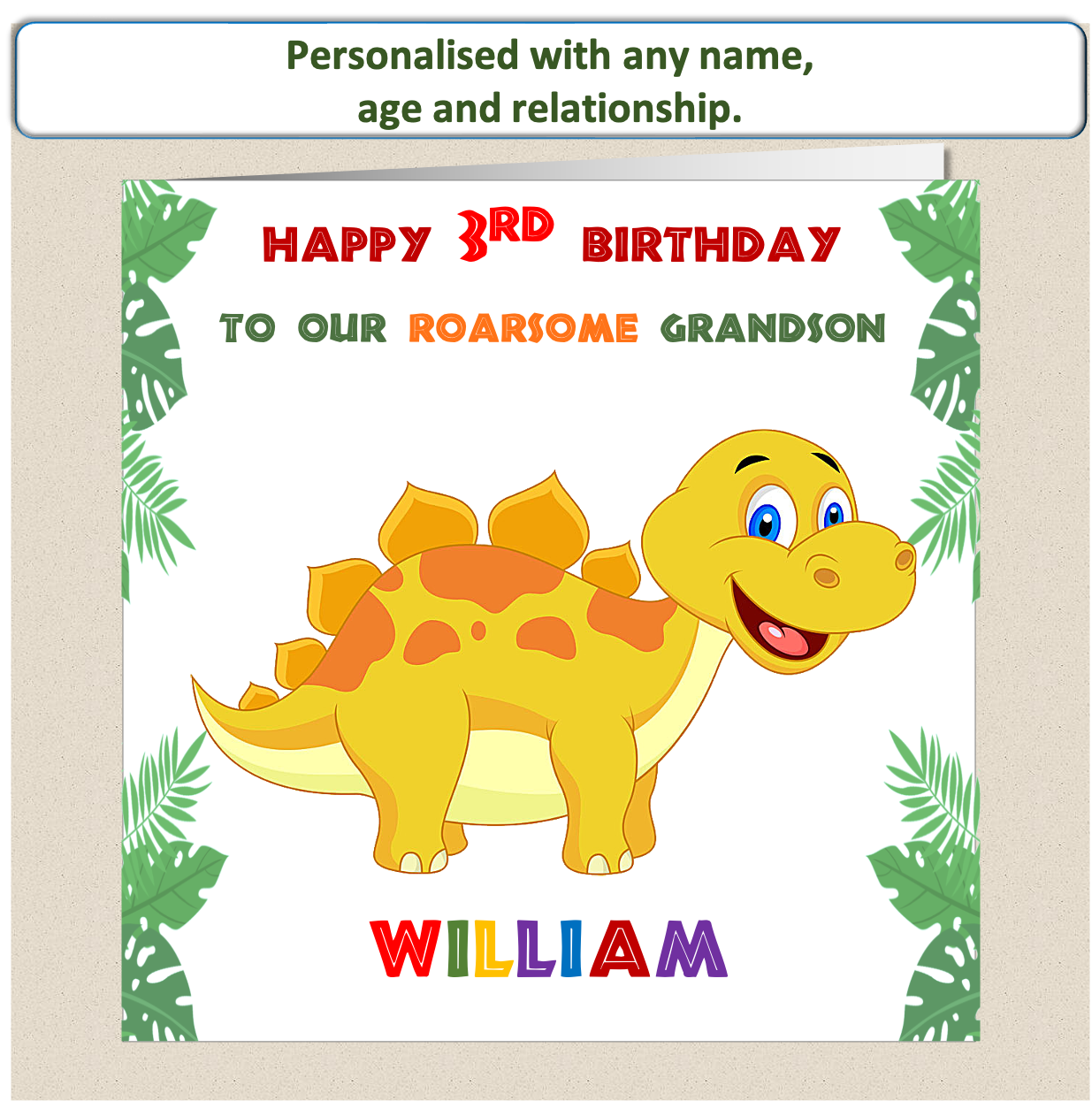 Personalised ROARSOME Dinosaur Birthday Card - DINO3