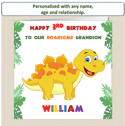 Personalised ROARSOME Dinosaur Birthday Card - DINO3