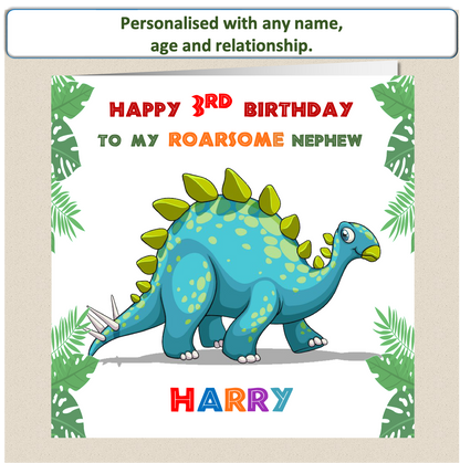 Personalised ROARSOME Dinosaur Birthday Card - DINO4