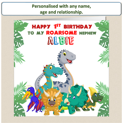 Personalised ROARSOME Dinosaur Birthday Card - DINO5