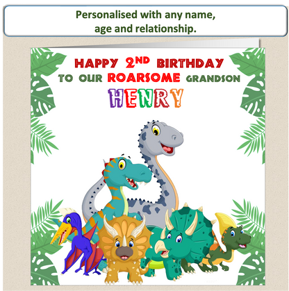 Personalised ROARSOME Dinosaur Birthday Card - DINO5