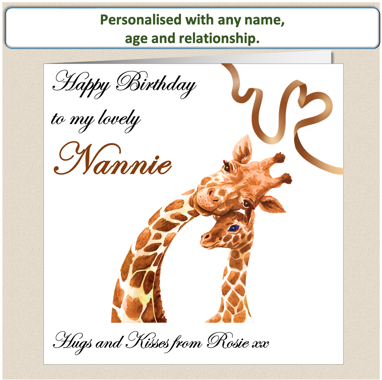 Personalised Female Birthday Card - Adult Baby Giraffe - For Her