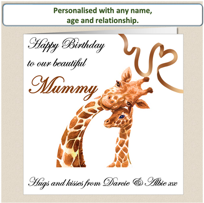 Personalised Female Birthday Card - Adult Baby Giraffe - For Her