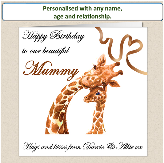 Personalised Female Birthday Card - Adult Baby Giraffe - For Her