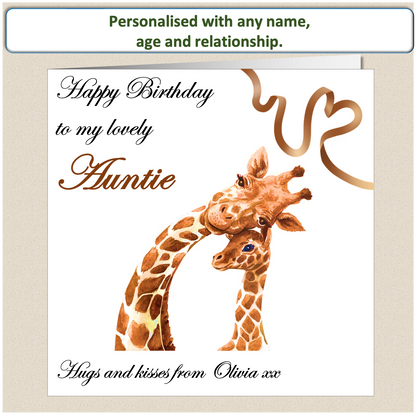 Personalised Female Birthday Card - Adult Baby Giraffe - For Her