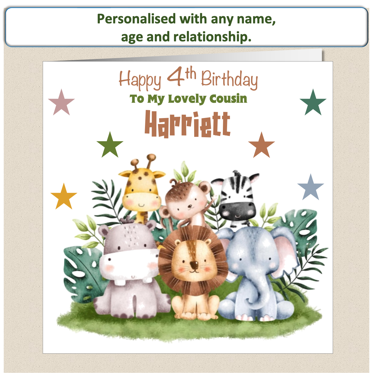 Personalised Jungle Kids Childs Birthday Card - Jung1