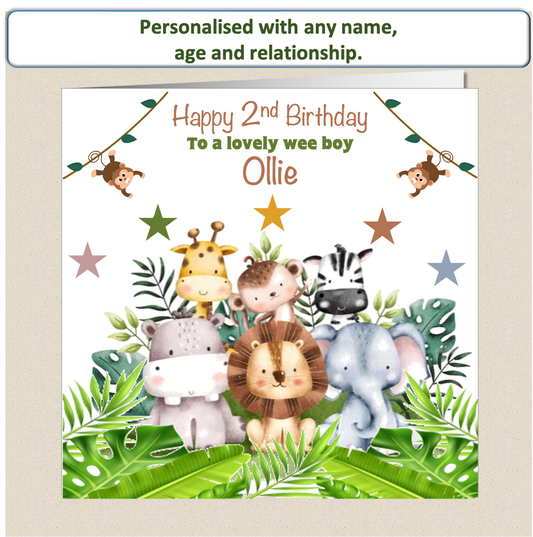 Personalised Jungle Kids Childs Birthday Card - Jung2