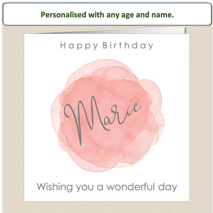 Personalised Female Birthday Card - Watercolour Wash - For Her