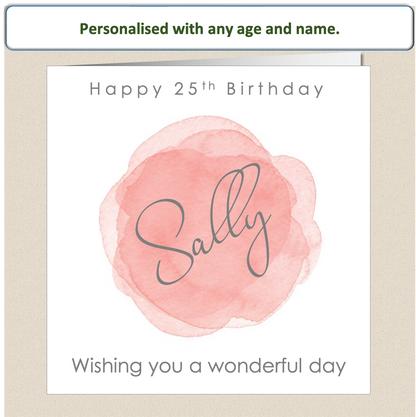 Personalised Female Birthday Card - Watercolour Wash - For Her