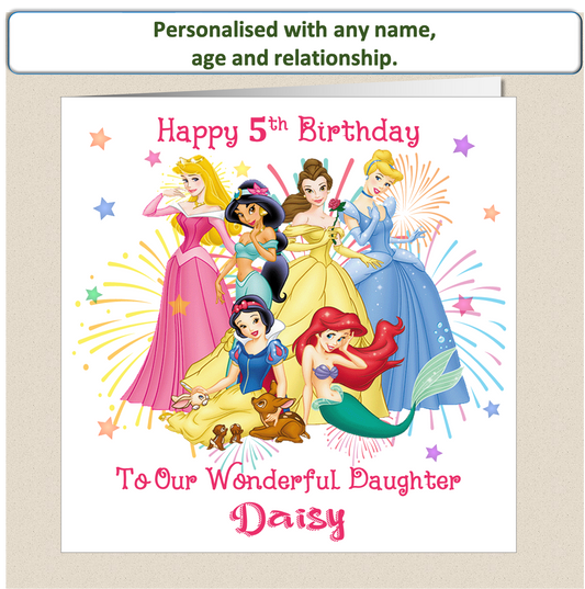 Personalised Princess Girls Birthday Card - Prin1