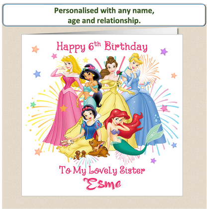 Personalised Princess Girls Birthday Card - Prin1