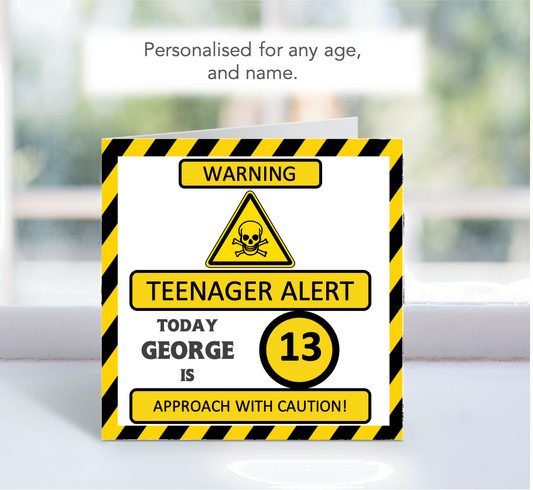 Personalised Teenager Alert Birthday Mug & Card Gift Set – Custom Name & Age