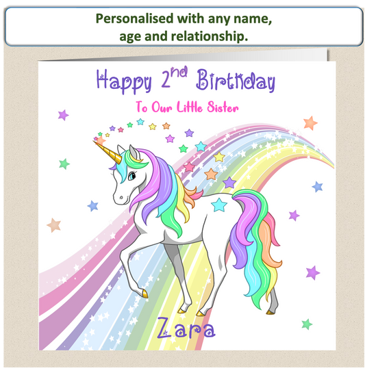 Personalised Unicorn Birthday Card - Uni 1