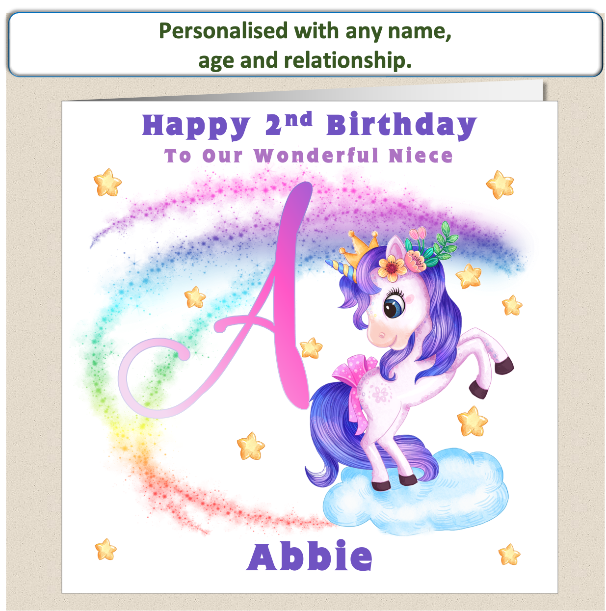 Personalised Unicorn Birthday Card - Uni 2