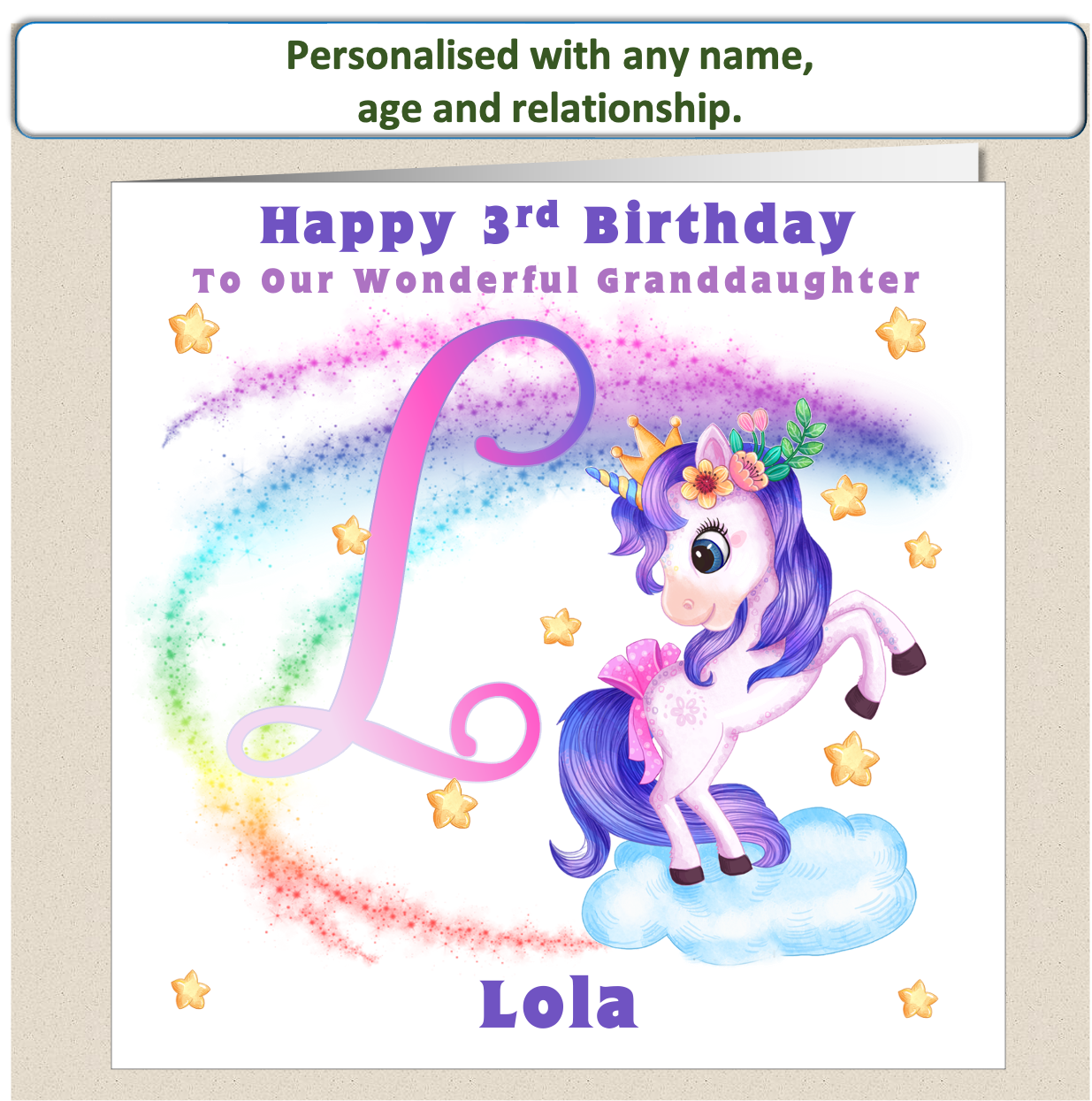 Personalised Unicorn Birthday Card - Uni 2