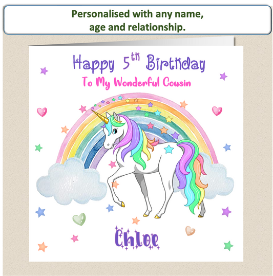 Personalised Unicorn Birthday Card - Uni 3