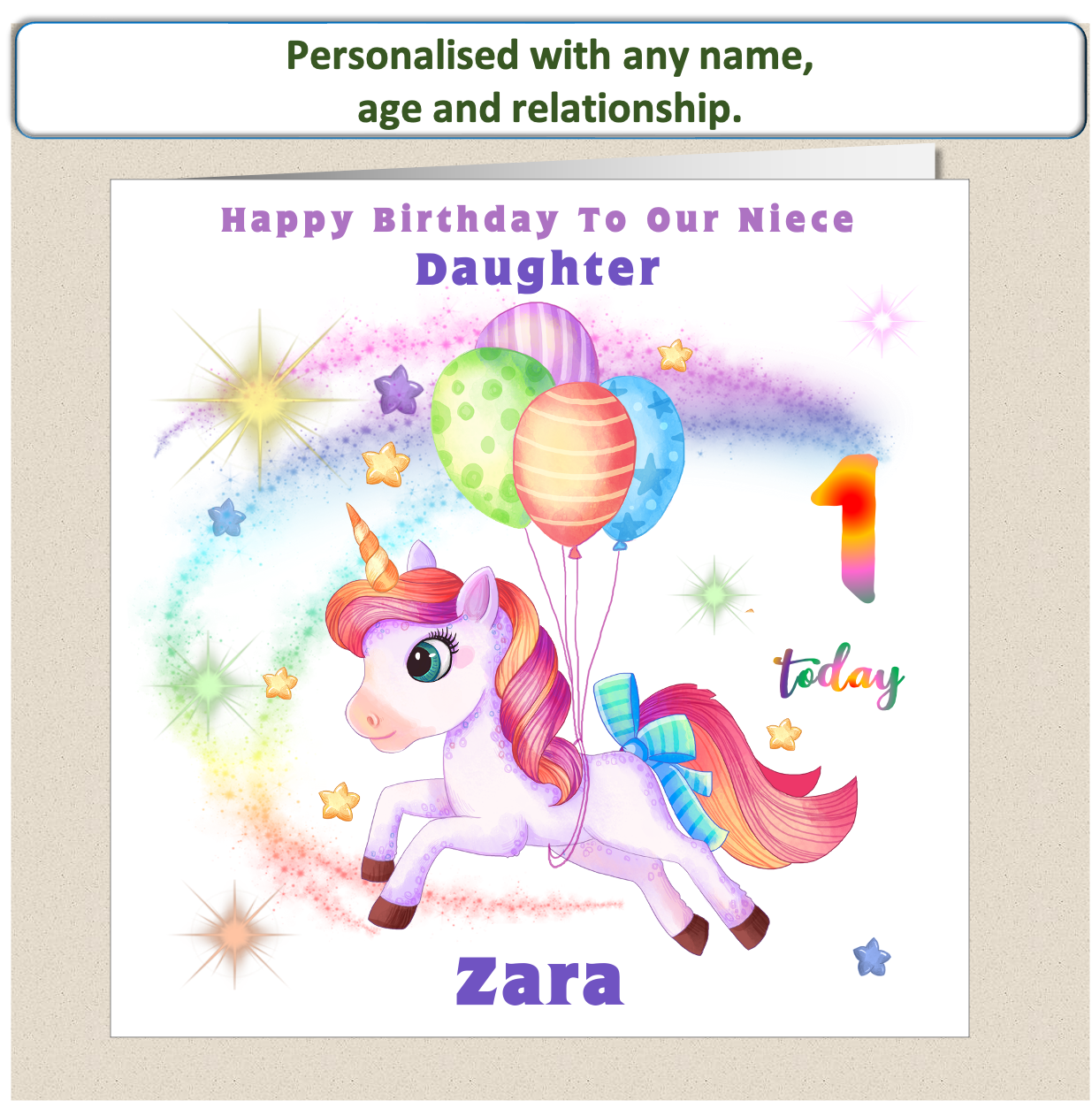 Personalised Unicorn Birthday Card - Uni 4