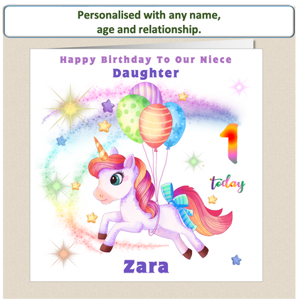 Personalised Unicorn Birthday Card - Uni 4