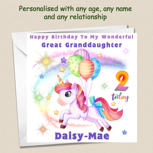 Personalised Unicorn Birthday Card - Uni 4
