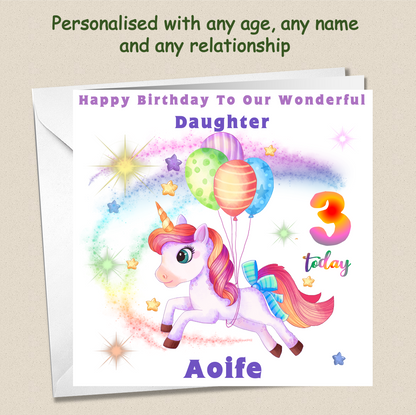 Personalised Unicorn Birthday Card - Uni 4