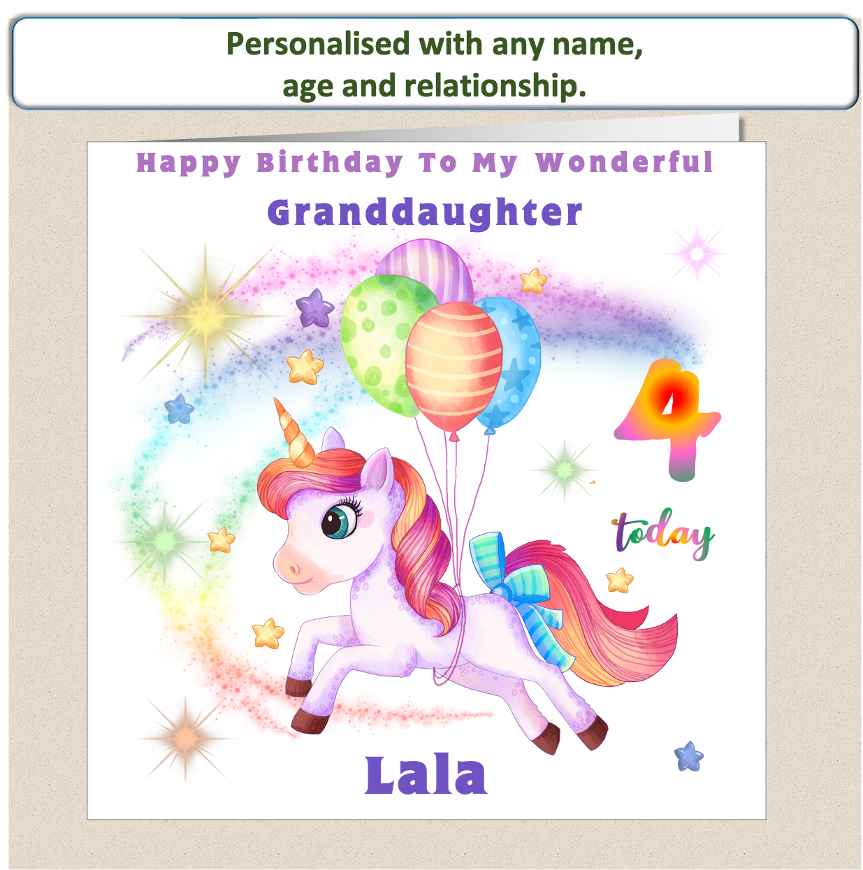Personalised Unicorn Birthday Card - Uni 4