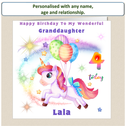 Personalised Unicorn Birthday Card - Uni 4