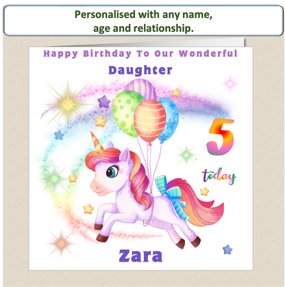 Personalised Unicorn Birthday Card - Uni 4