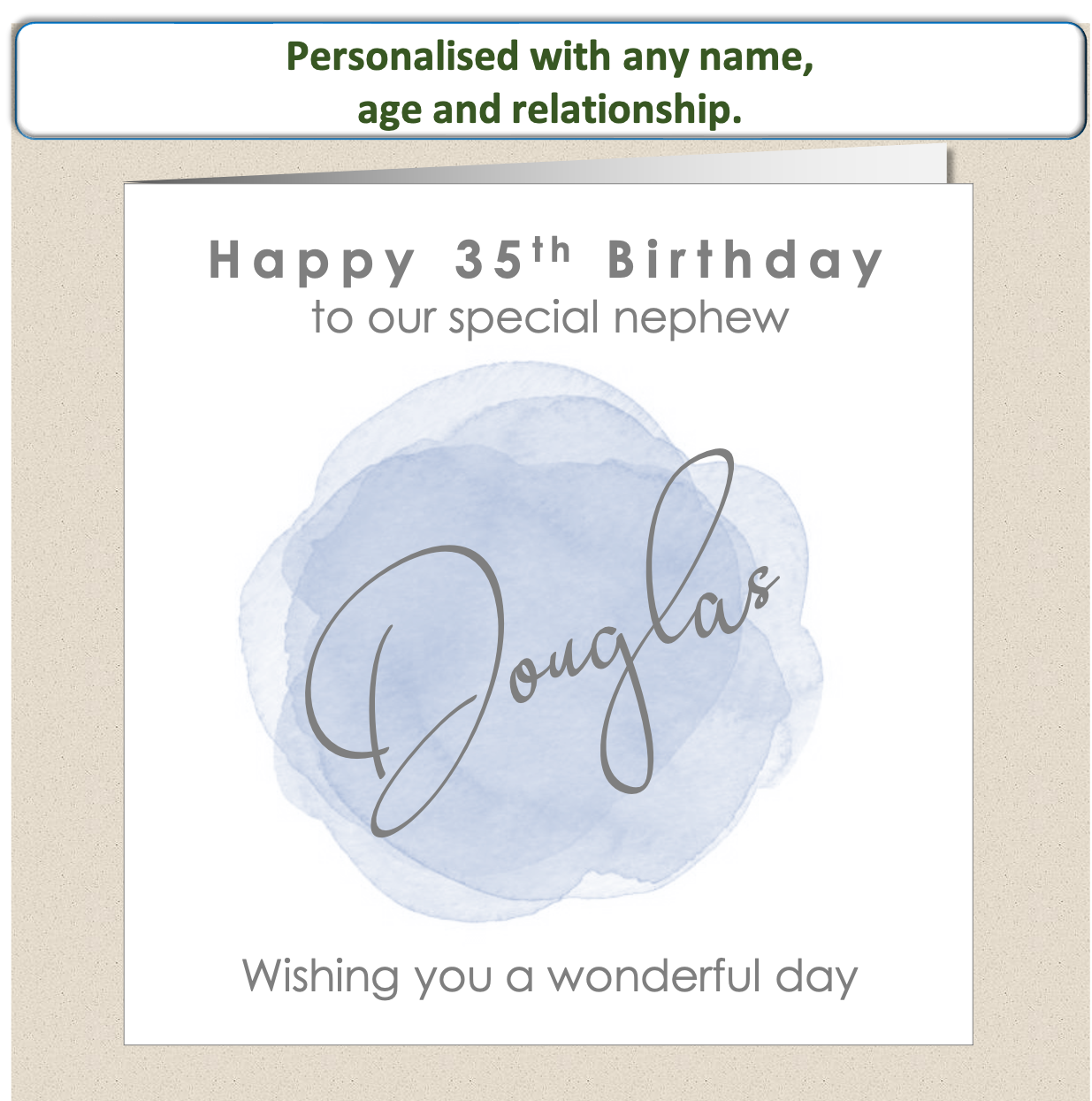 Personalised Male Birthday Card - Watercolour Wash - For Him
