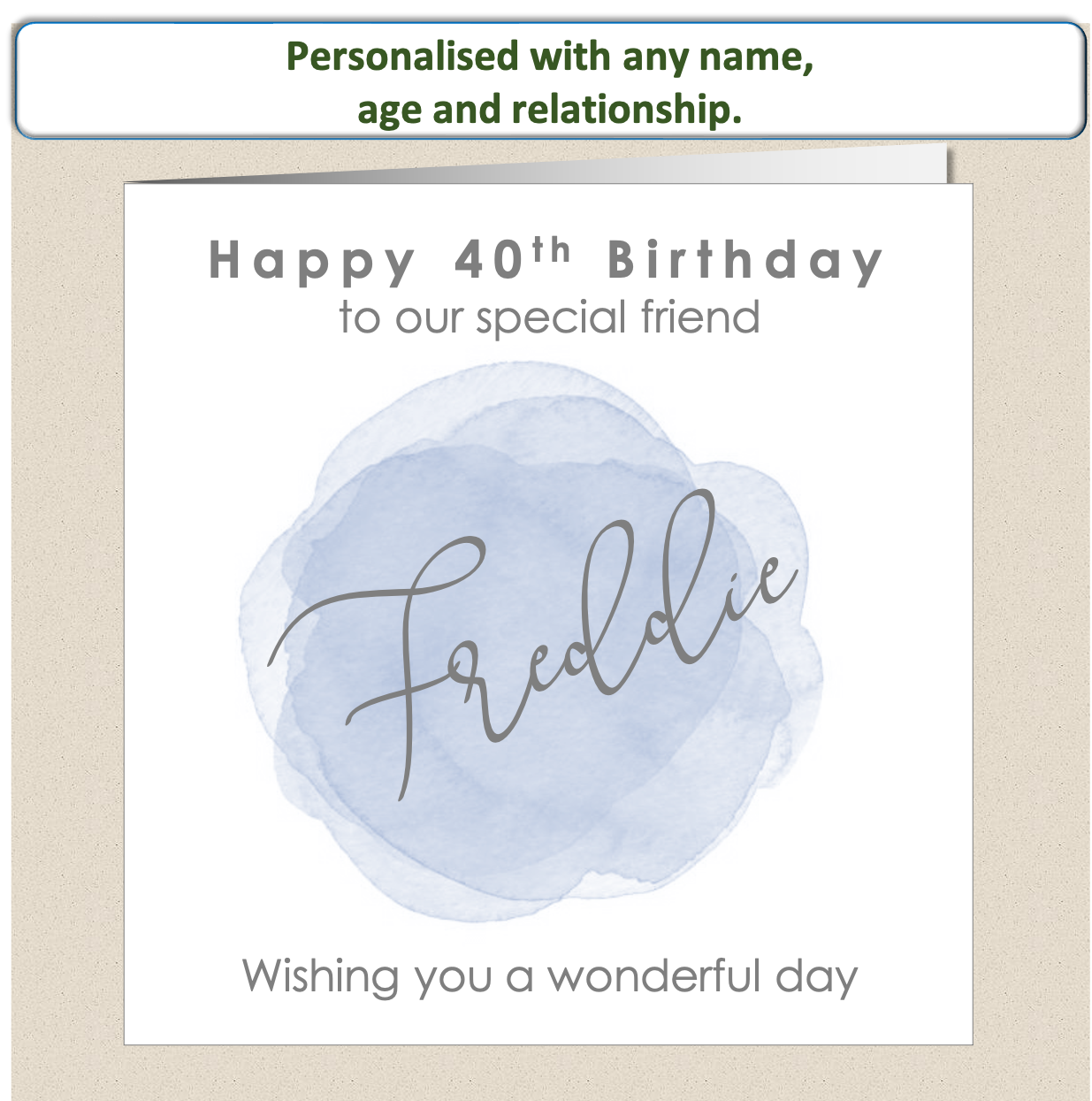 Personalised Male Birthday Card - Watercolour Wash - For Him