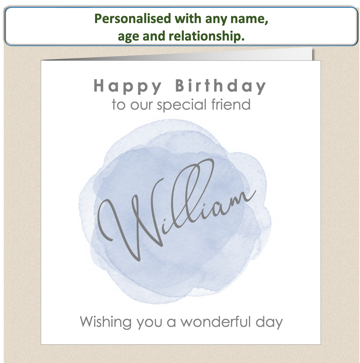 Personalised Male Birthday Card - Watercolour Wash - For Him