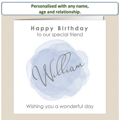Personalised Male Birthday Card - Watercolour Wash - For Him