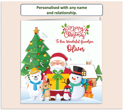 Personalised Santa Snowman Xmas Christmas Card - GEN1