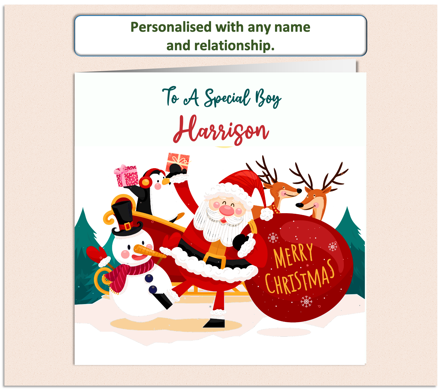 Personalised Santa Snowman Xmas Christmas Card - GEN2