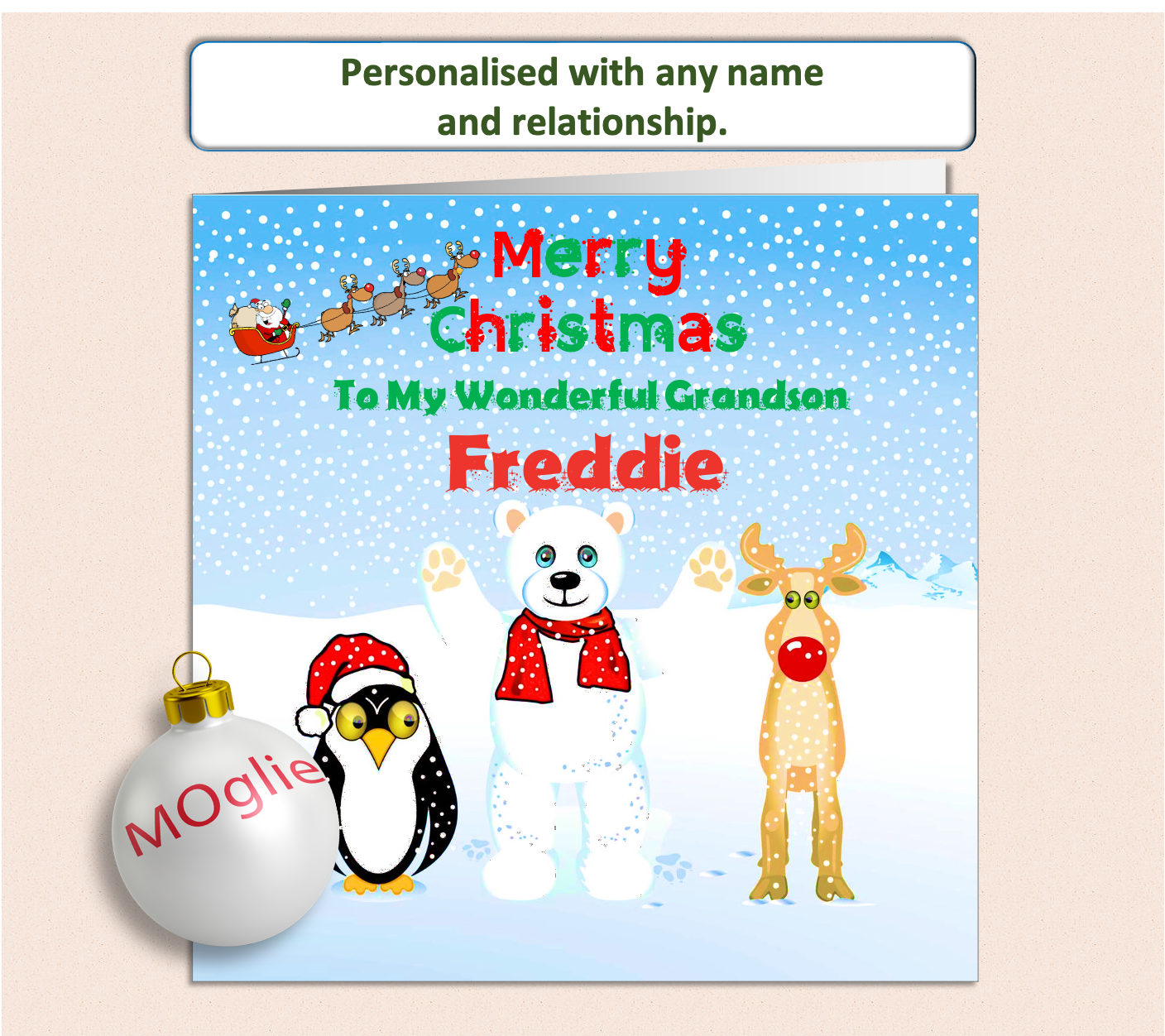 Personalised Reindeer Polar Bear Child's Kid's Xmas Christmas Card - GEN4