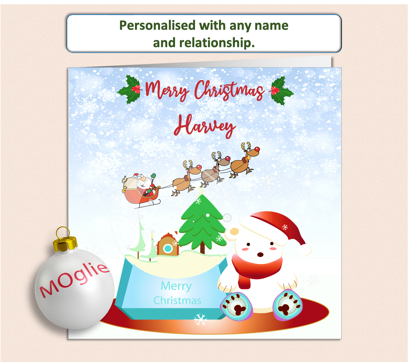 Personalised Santa Xmas Bear Kid's Child's Christmas Card - GEN5