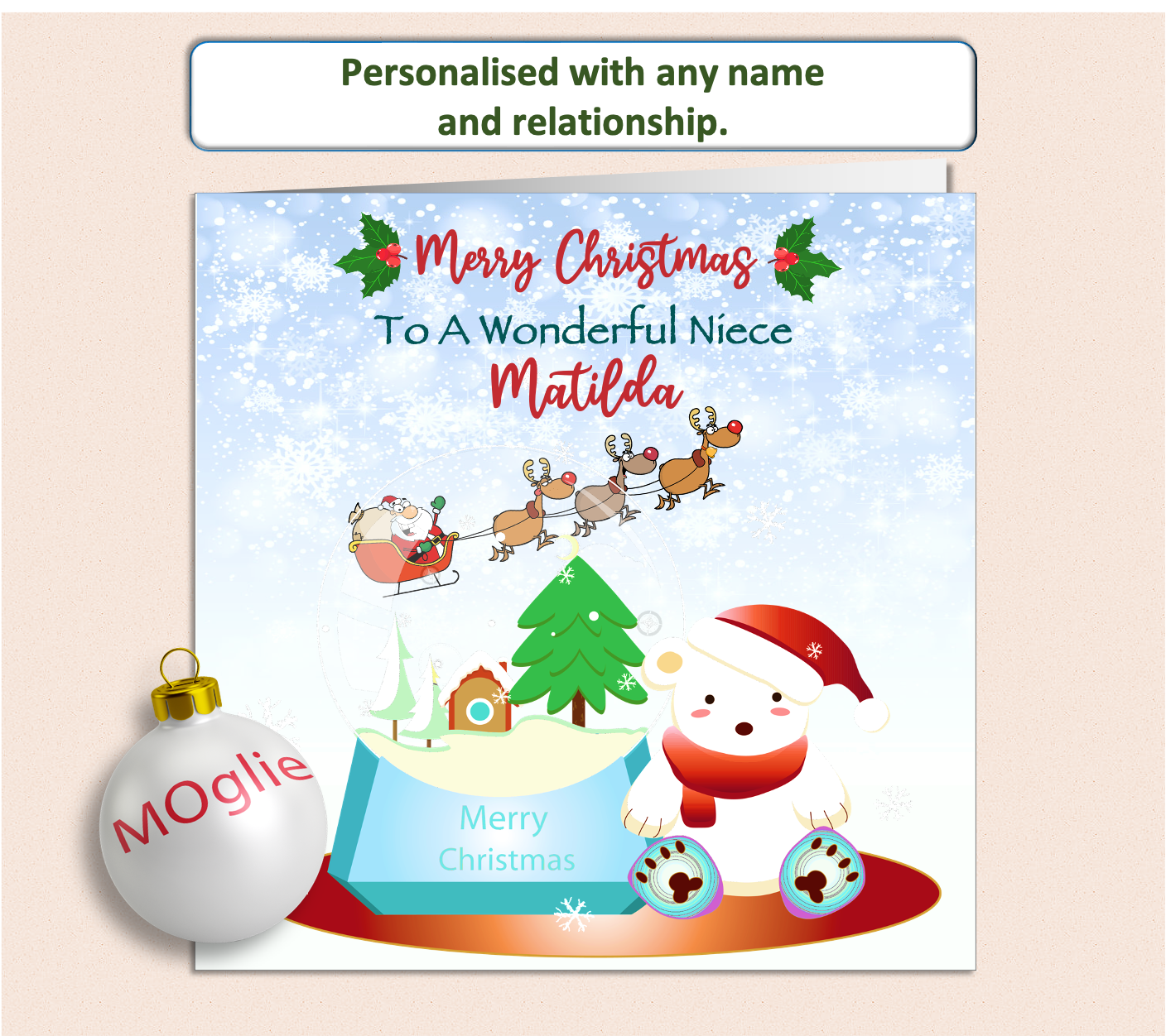 Personalised Santa Xmas Bear Kid's Child's Christmas Card - GEN5