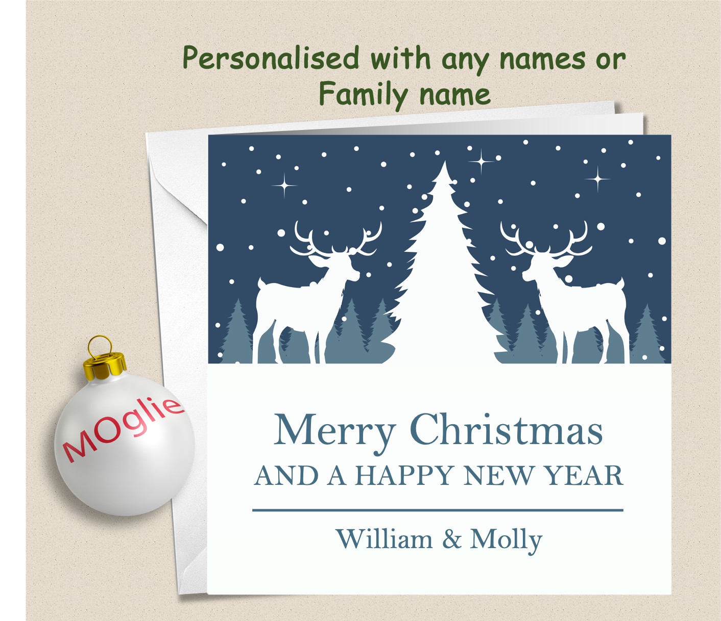 Personalised Christmas Xmas card with any family name, club, work or business - GEN7