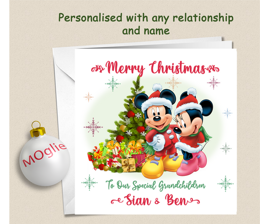 Personalised Mickey and Minnie Mouse Christmas Card - Green