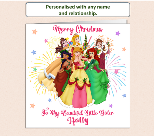 Personalised Girls Princess Christmas Card