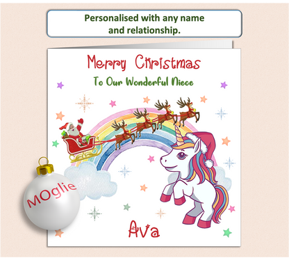 Personalised Unicorn Xmas Christmas Card - UNI1
