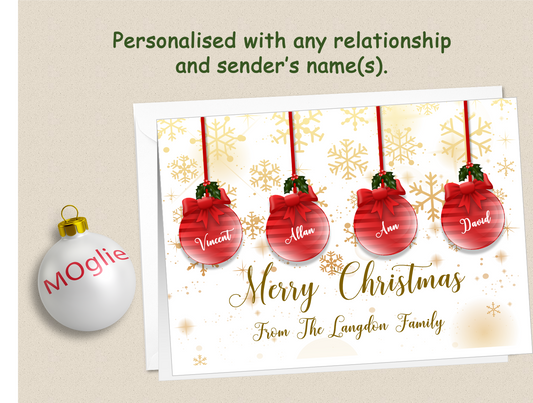 Personalised Christmas Xmas Bauble card with names and family name - BAUB1