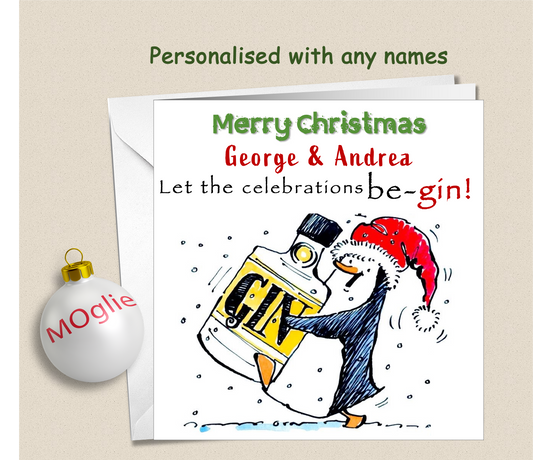 Personalised Christmas Card Couple Celebration be-GIN - GIN-PEN