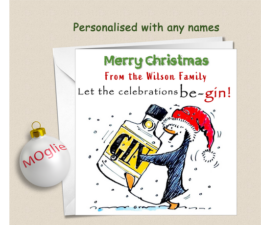 Personalised Christmas Xmas card with family name, club, business - GIN-PEN